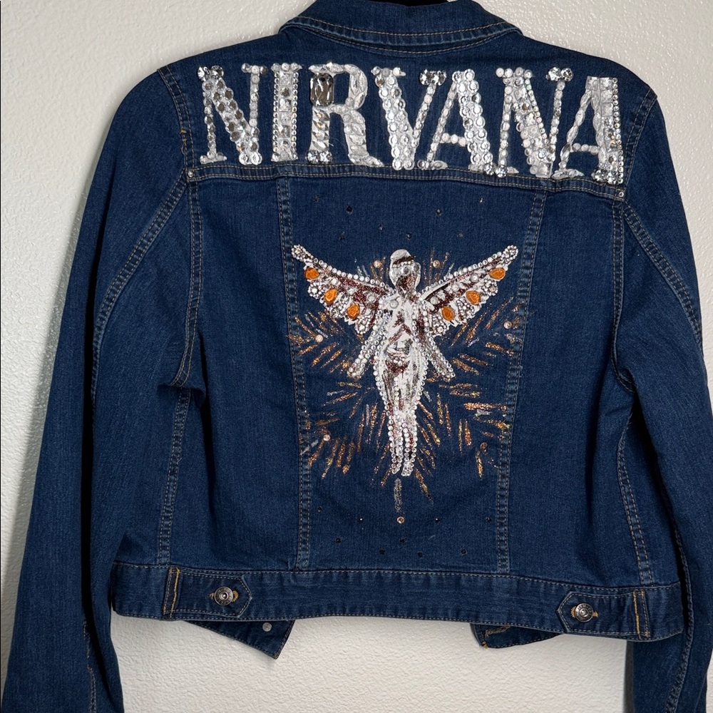 NIRVANA Embellished Denim Jacket hand made